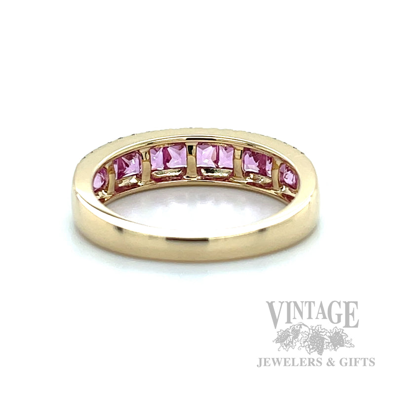 Pink Sapphire Diamond Accented 14k Gold Ring Back View