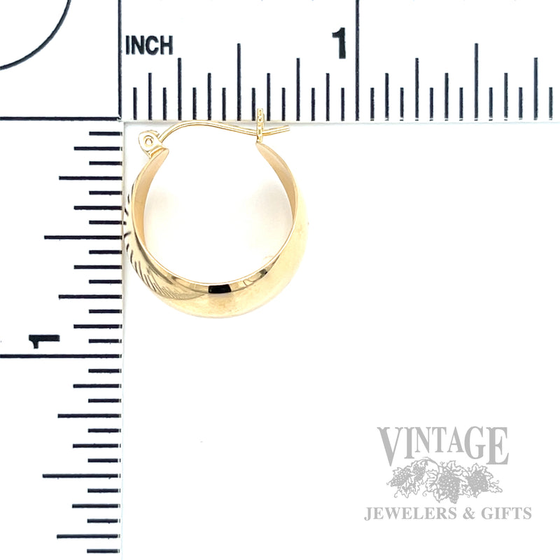 Domed 14k Gold Hoop Earrings Scale View