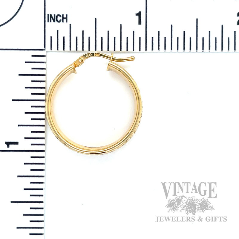 Engraved Hoop 14k Gold Earrings Scale View
