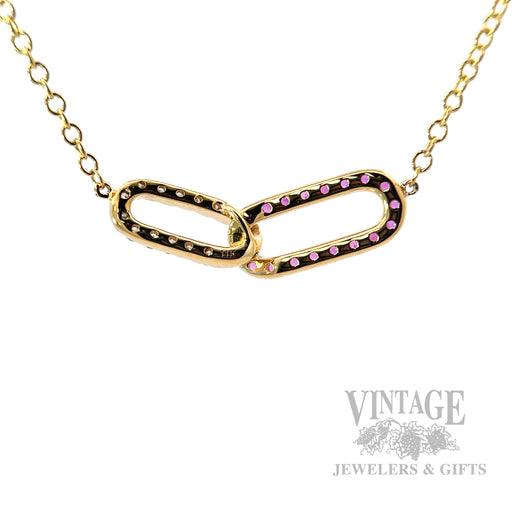 Linked Pink Sapphire and Diamond 14k Gold Necklace Back View