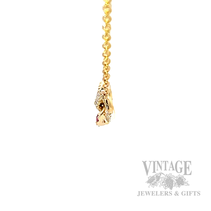 Linked Pink Sapphire and Diamond 14k Gold Necklace Side View
