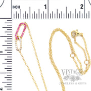 Linked Pink Sapphire and Diamond 14k Gold Necklace Scale View