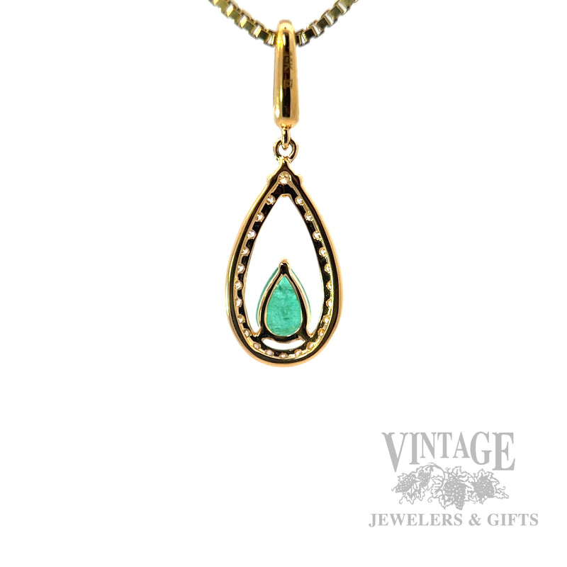 Sitting Emerald and Diamond Accented 14k Gold Pendant Back View
