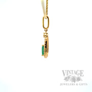 Sitting Emerald and Diamond Accented 14k Gold Pendant Side View