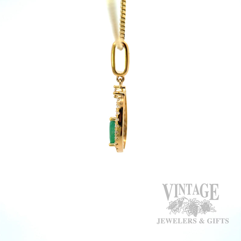 Sitting Emerald and Diamond Accented 14k Gold Pendant Side View