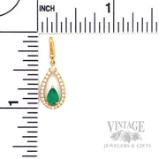 Sitting Emerald and Diamond Accented 14k Gold Pendant Scale View