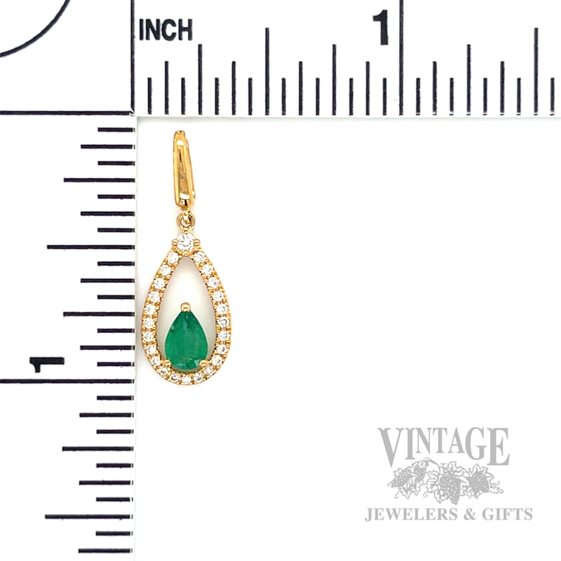 Sitting Emerald and Diamond Accented 14k Gold Pendant Scale View
