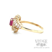 Bypass Halo Pink Sapphire and Diamond 14k Gold Ring Side View
