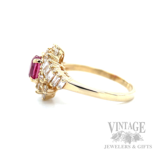Bypass Halo Pink Sapphire and Diamond 14k Gold Ring Side View