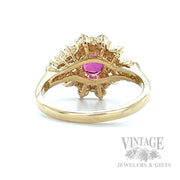 Bypass Halo Pink Sapphire and Diamond 14k Gold Ring Back View