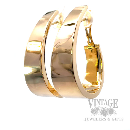 Tapered Hoop 18k Gold Earrings Perspective View