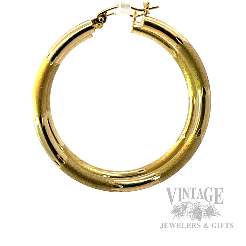 Dual Textured Hoop 10k Gold Earrings Side View