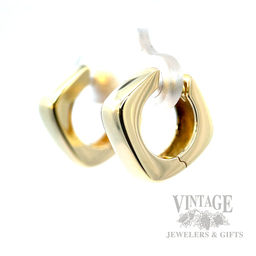 Squared Hoop 14k Gold Earrings Perspective View
