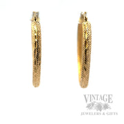 Stippled Diamond Cut Hoop 14k Gold Earrings Front View
