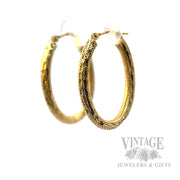 Stippled Diamond Cut Hoop 14k Gold Earrings Perspective View