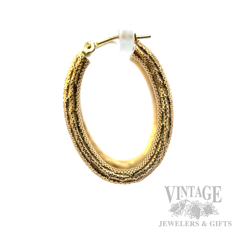 Stippled Diamond Cut Hoop 14k Gold Earrings Side View