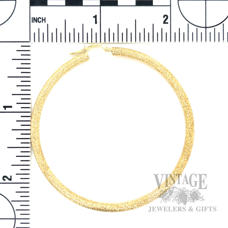 Sandblast Textured Hoop 14k Gold Earrings Scale View
