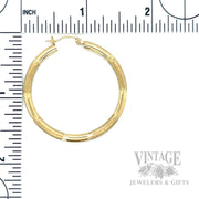 Dual Textured Hoop 10k Gold Earrings Scale View