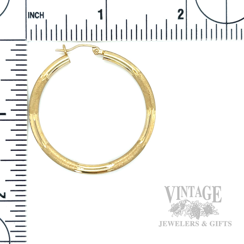 Dual Textured Hoop 10k Gold Earrings Scale View