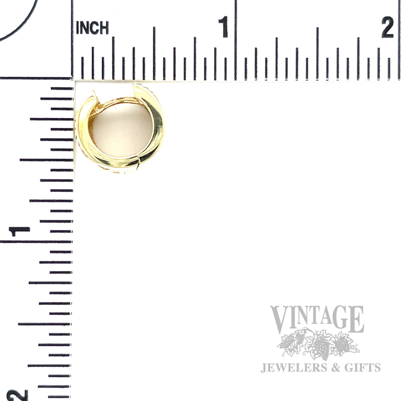 Debossed Dual Textured Huggie 14k Gold Earrings Scale View