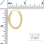 Stippled Diamond Cut Hoop 14k Gold Earrings Scale View