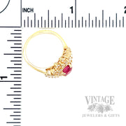 Bypass Halo Pink Sapphire and Diamond 14k Gold Ring Scale View