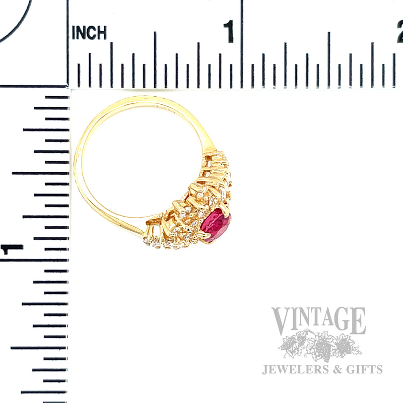 Bypass Halo Pink Sapphire and Diamond 14k Gold Ring Scale View