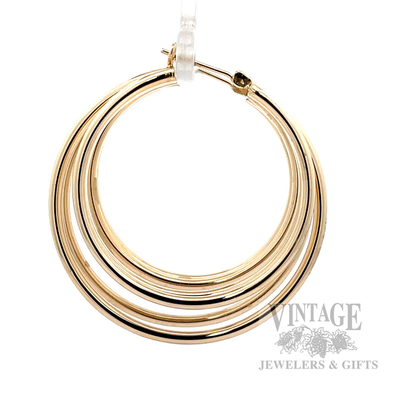 Triple Hoop 14k Gold Earrings Side View