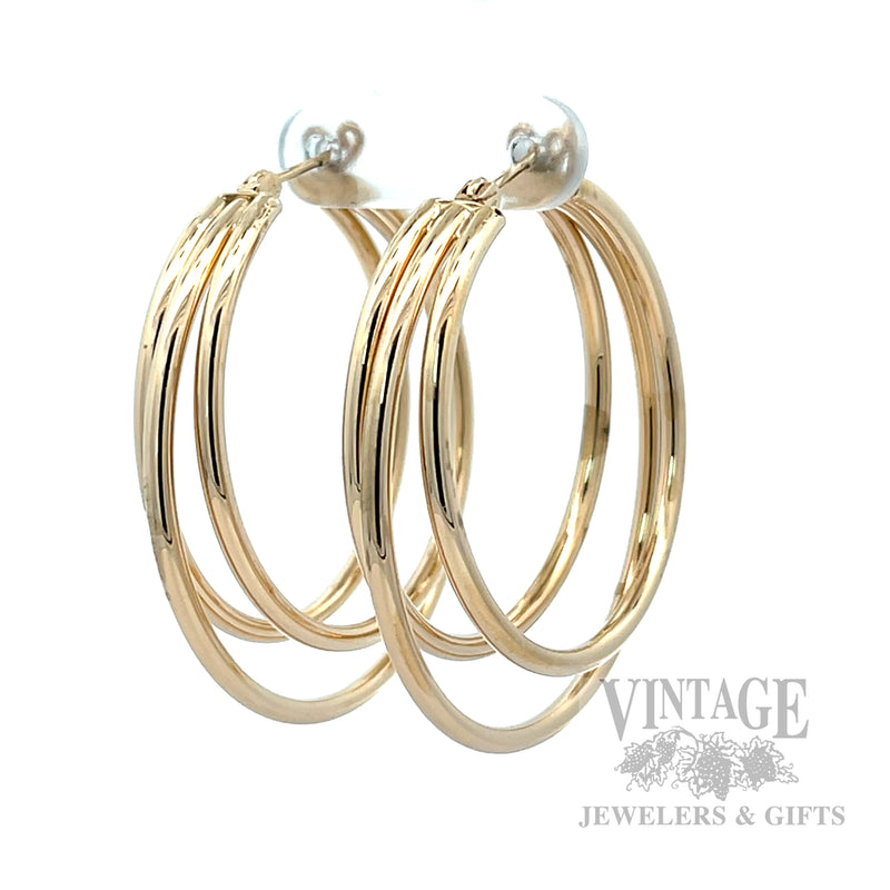 Triple Hoop 14k Gold Earrings Perspective View