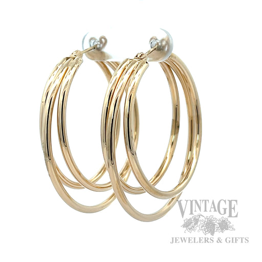 Triple Hoop 14k Gold Earrings Perspective View