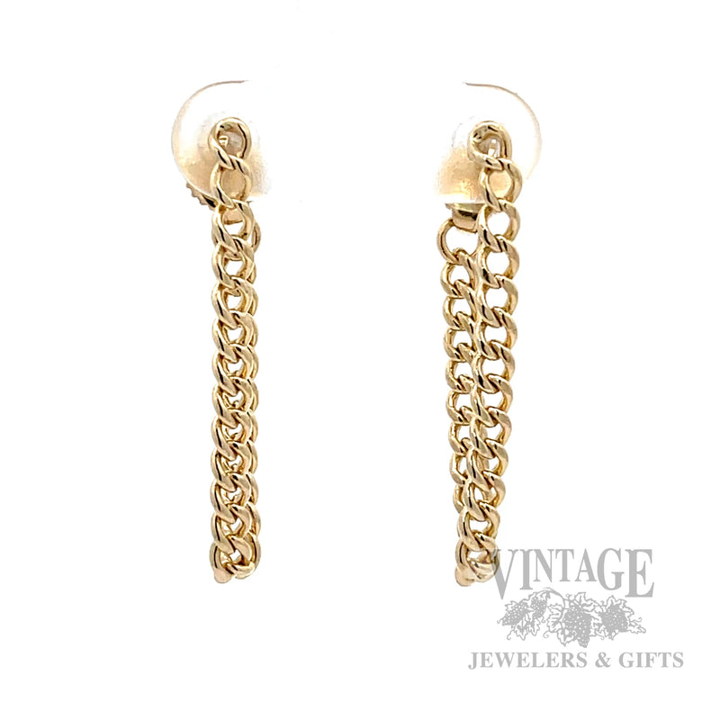 Curb Link Dangle 13k Gold Earrings Front View