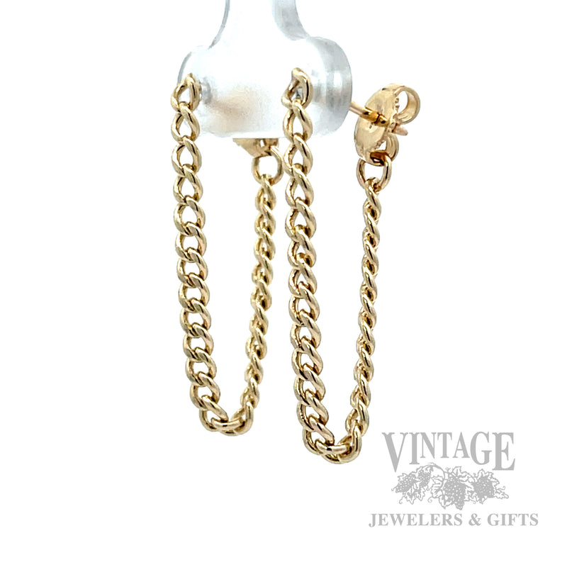Curb Link Dangle 13k Gold Earrings Perspective View