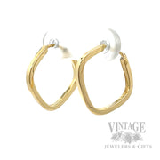 Hollow Squared Endless Hoop 17k Gold Earrings Perspective View