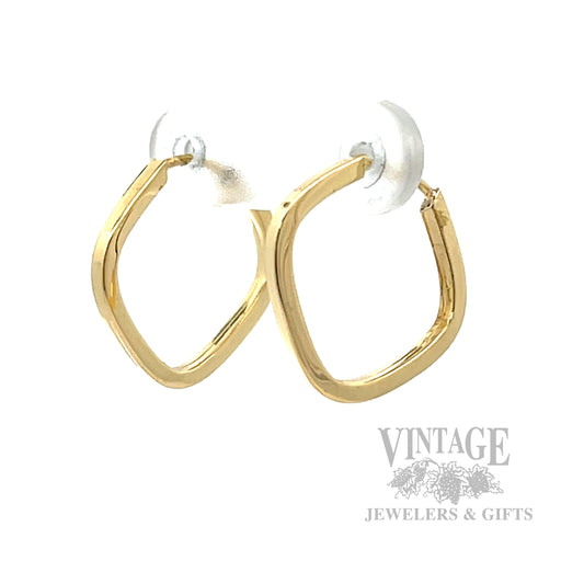 Hollow Squared Endless Hoop 17k Gold Earrings Perspective View