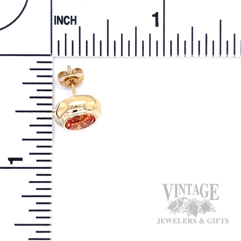 Bezeled Orange Sapphire 14k Gold Earrings Scale View