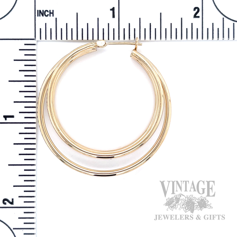Triple Hoop 14k Gold Earrings Scale View