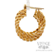 25 mm Twisted Triple Rope 14k Gold Hoop Earrings Side View