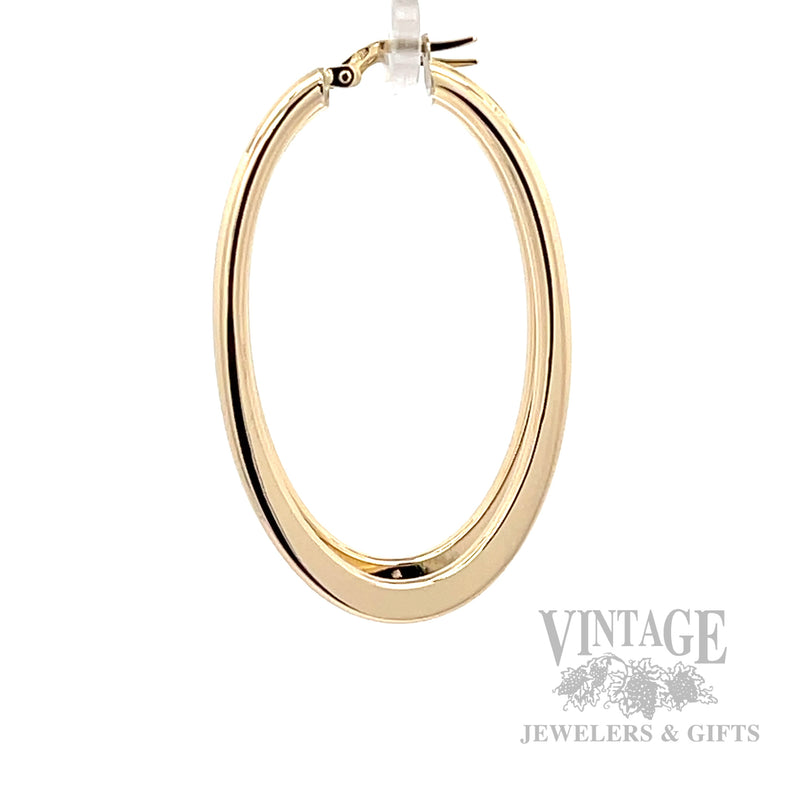 Oval Tube Hoops 18K Yellow Gold Earrings Side View