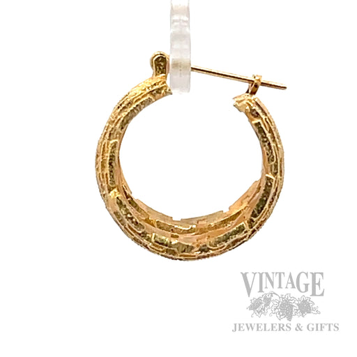 23 mm Openwork Basket-Weave 13k Gold Hoop Earrings Side View