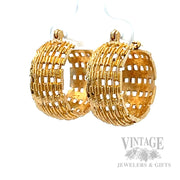 23 mm Openwork Basket-Weave 13k Gold Hoop Earrings Perspective View