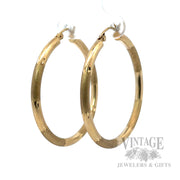 Dual Textured Hoop 10k Gold Earrings Perspective View