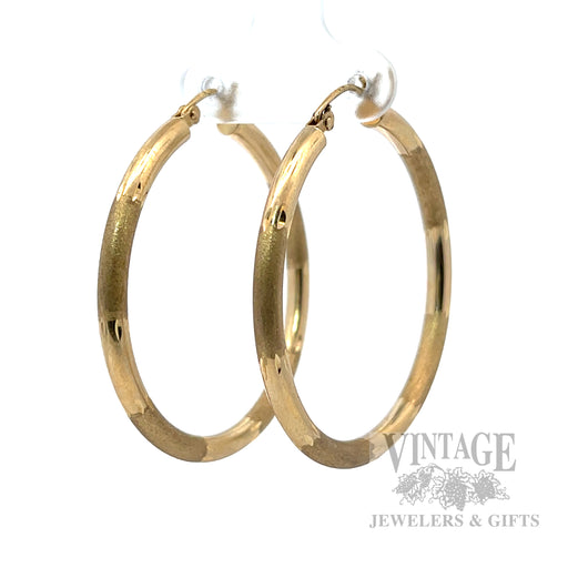 Dual Textured Hoop 10k Gold Earrings Perspective View