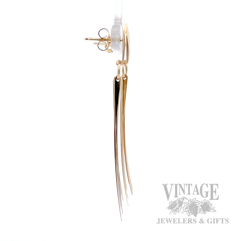 Art-Deco Inspired Articulating 14k Gold Fan Earrings Side View