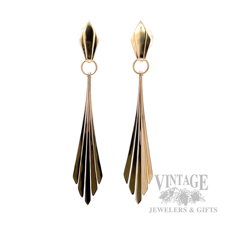 Art-Deco Inspired Articulating 14k Gold Fan Earrings Front View