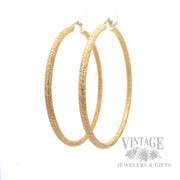 Stipple Textured Hoop 14k Gold Earrings Perspective View