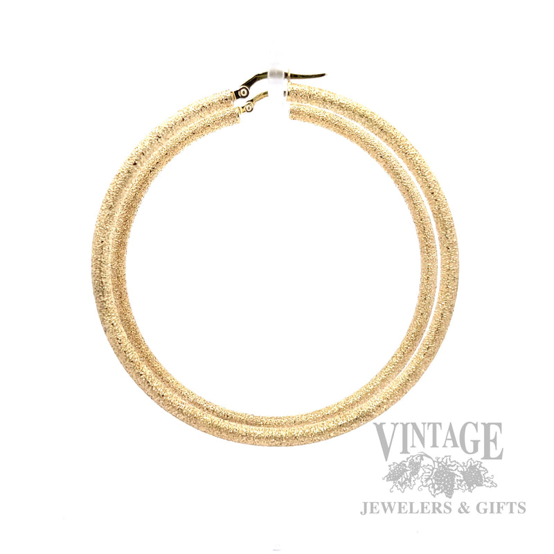 59 mm Stipple Textured Hoop 14k Gold Earrings Side