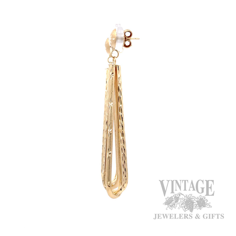 Elongated Teardrop 14k Gold Dangle Earrings Side View