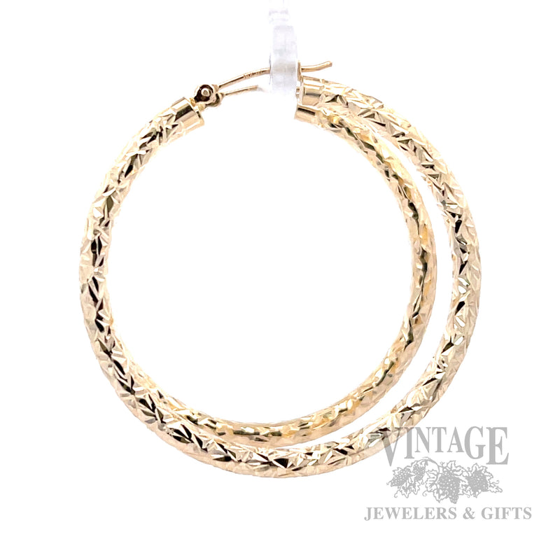 40 mm Diamond-Cut 14k Gold Hoop Earrings Side View