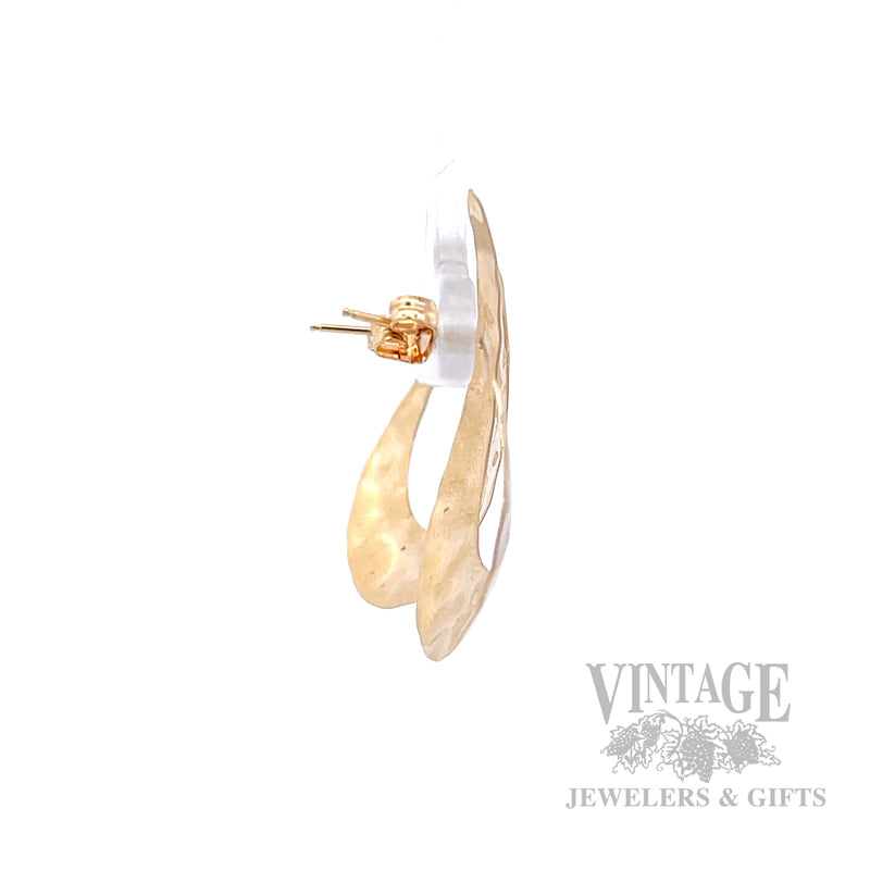 Hammered Scroll 14K Gold Earrings Side View