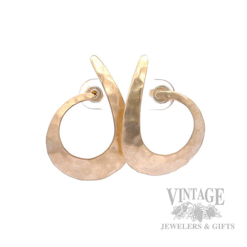 Hammered Scroll 14K Gold Earrings Front View